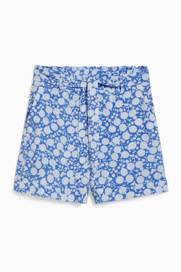 Femmes - Shorts - mid waist - à fleurs - bleu / blanc