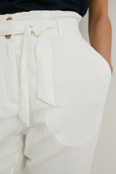Donna - Pantaloni di stoffa - vita alta - tapered fit - misto lino - bianco