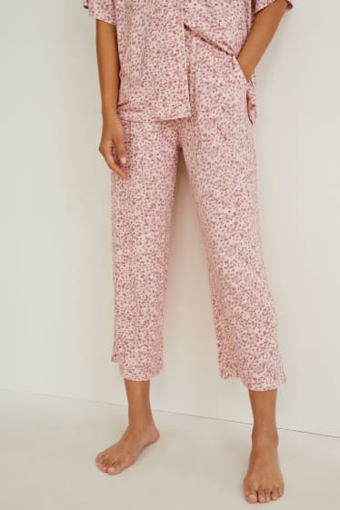 Femei - Pantaloni de pijama - cu flori - roz
