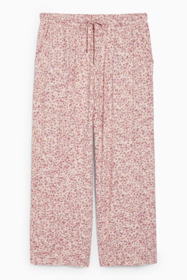 Dámské - Pyžamové kalhoty - s květinovým vzorem - růžová