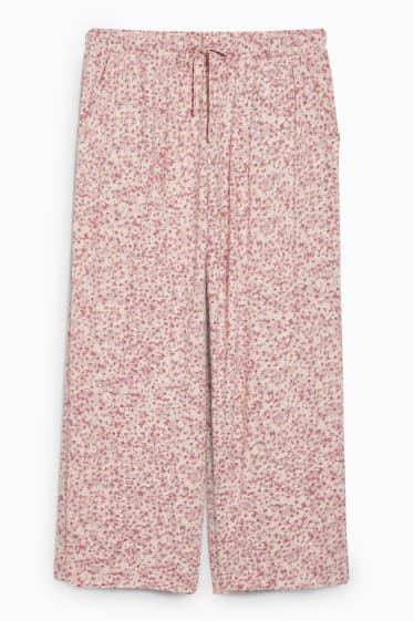 Dámské - Pyžamové kalhoty - s květinovým vzorem - růžová