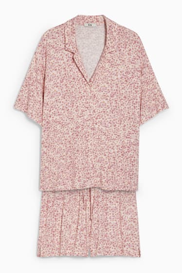 Dámské - Letní pyžamo - s květinovým vzorem - růžová