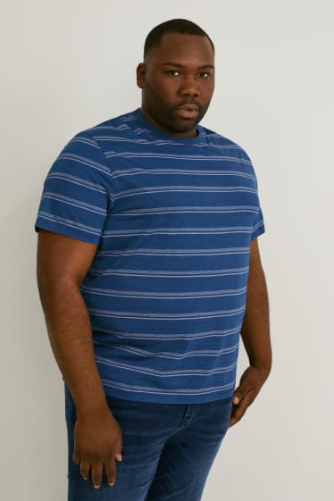 Men - T-shirt - striped - dark blue