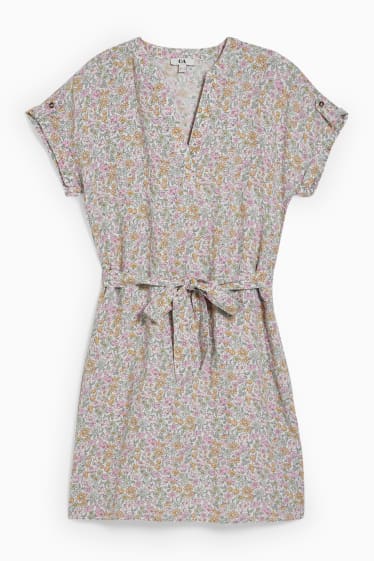 Dámské - Pouzdrové šaty - lněná směs - s květinovým vzorem - barevná