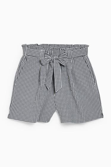 Donna - Shorts - vita media - a quadretti - blu scuro / bianco