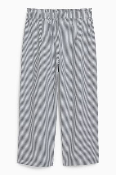 Dámské - Plátěné kalhoty - mid waist - wide leg - pruhované - tmavomodrá/bílá