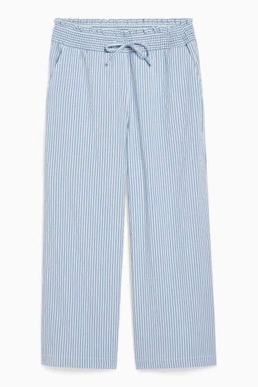 Dámské - Plátěné kalhoty - mid waist - wide leg - pruhované - bílá / světle modrá