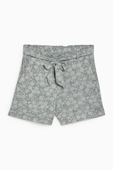 Dames - Shorts - mid waist - gebloemd - groen