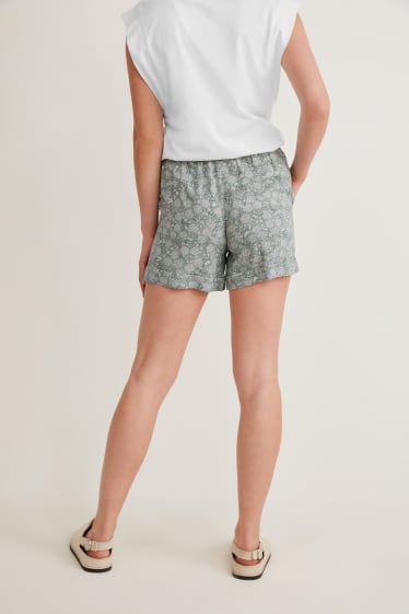 Dames - Shorts - mid waist - gebloemd - groen