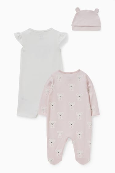 Niemowlęta - Zestaw - 2 piżamy niemowlęce i czapka - jasnoróżowy
