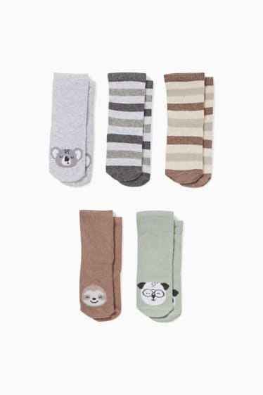 Babies - Multipack of 5 - animals - baby socks with motif - light gray-melange