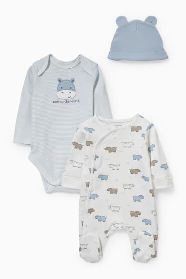 Babies - Newborn outfit - 3 piece - white / light blue