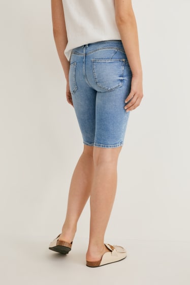 Femmes - Bermuda en jean - mid-waist - effet push-up - jean bleu foncé