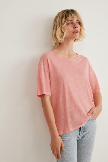 Dámské - Lněné tričko - růžová
