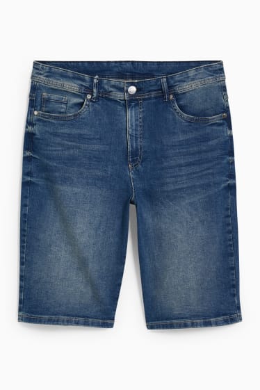 Dames - Bermuda van spijkerstof - mid waist - 4 Way Stretch - jeansblauw