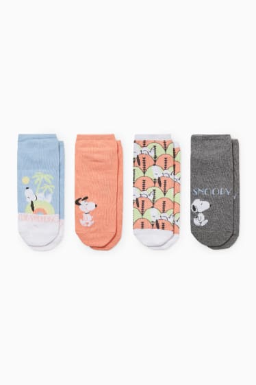 Women - Multipack of 4 - trainer socks with motif - Snoopy - light blue