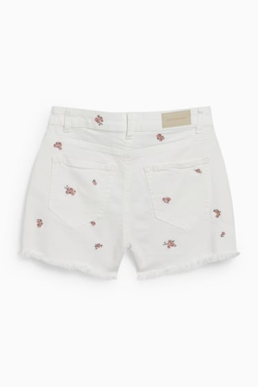 Femmes - CLOCKHOUSE - short en jean - high-waist - à fleurs - blanc
