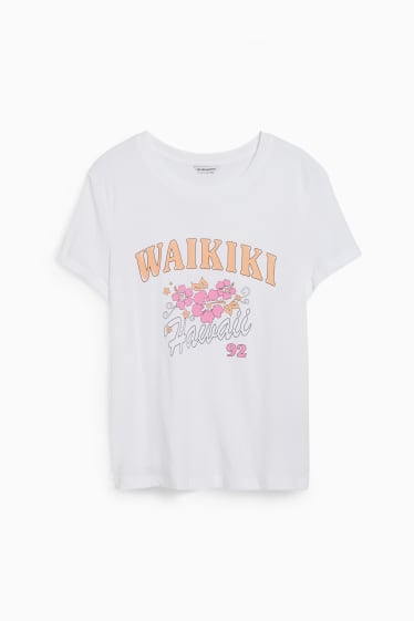 Nastolatki - CLOCKHOUSE - T-shirt - w kwiatki - biały