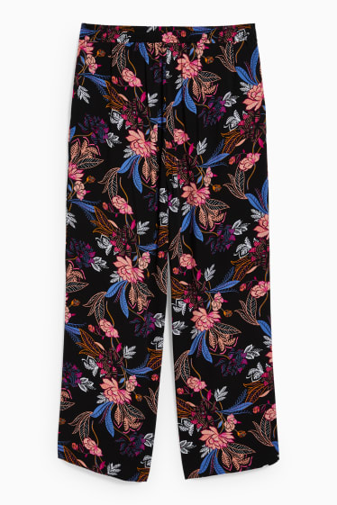 Donna - Pantaloni di stoffa - vita media - gamba ampia - a fiori - nero