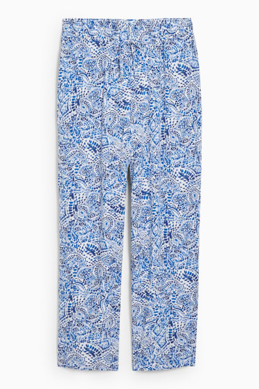 Femmes - Pantalon en toile - mid waist - jambe évasée - bleu foncé / blanc