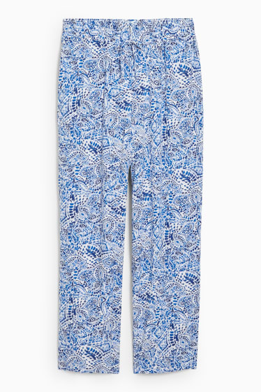 Damen - Stoffhose - Mid Waist - Wide Leg - dunkelblau / weiss