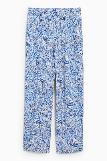 Femmes - Pantalon en toile - mid waist - jambe évasée - bleu foncé / blanc