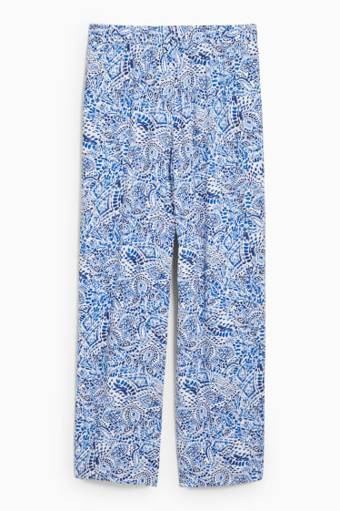 Damen - Stoffhose - Mid Waist - Wide Leg - dunkelblau / weiss
