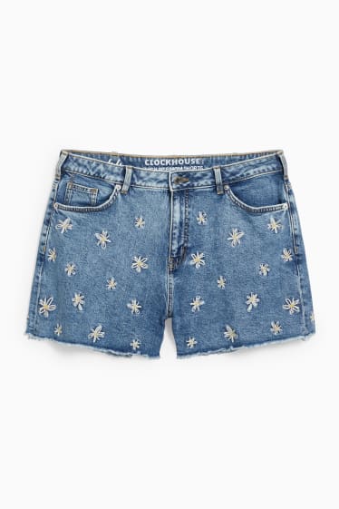 Femmes - CLOCKHOUSE - short en jean - high waist - à fleurs - jean bleu clair