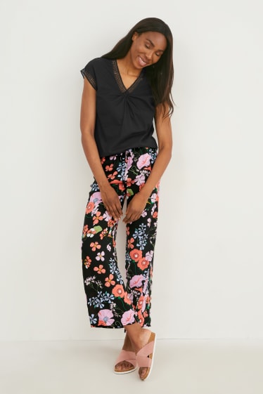 Women - Cloth trousers - mid-rise waist - trousers - black