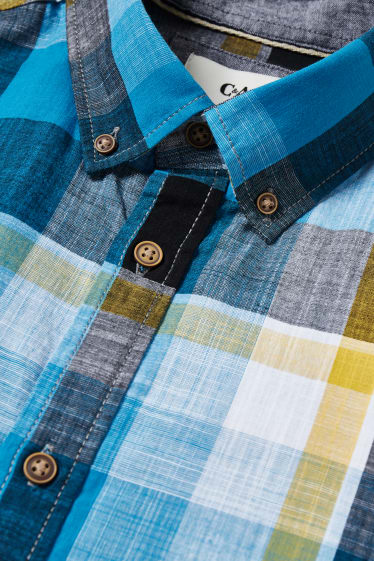 Men - Shirt - regular fit - button-down collar - check - turquoise / black