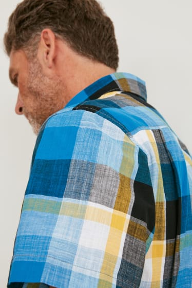 Men - Shirt - regular fit - button-down collar - check - turquoise / black