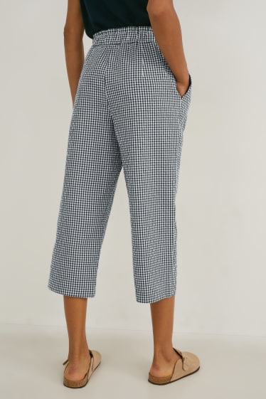Donna - Pantaloni - vita media - gamba ampia - a quadretti - blu scuro / bianco