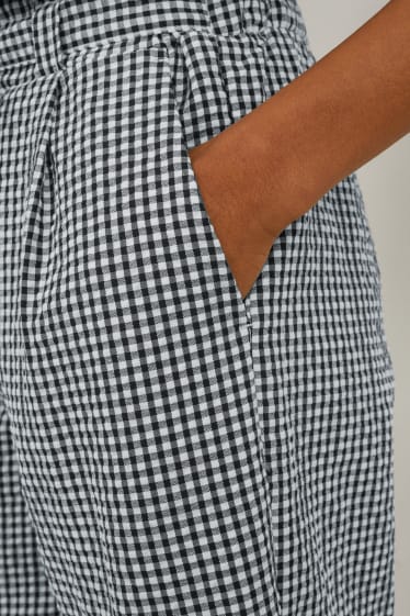 Femmes - Pantalon de toile - mid waist - jambe évasée - à carreaux - bleu foncé / blanc