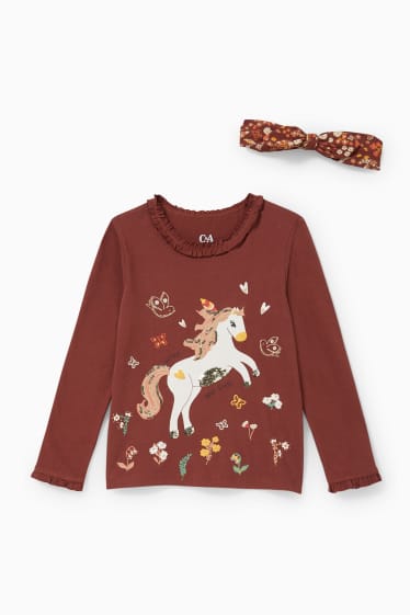 Enfants filles - Ensemble - haut à manches longues et bandeau à cheveux - 2 pièces - marron