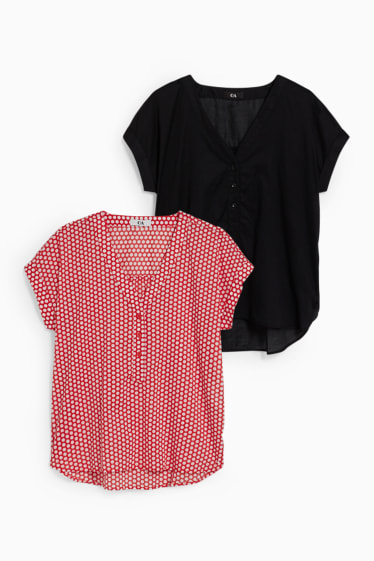 Dames - Set van 2 - blouse - rood / zwart