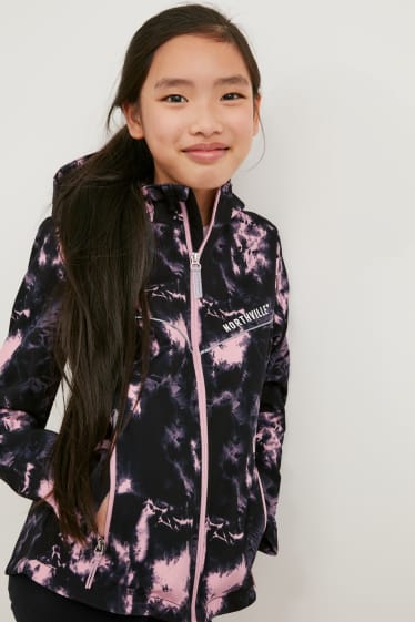 Enfants filles - Veste softshell à capuche - noir / rose