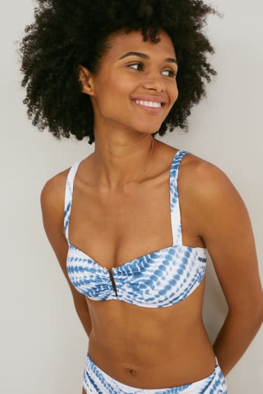 Mujer - Top de bikini - bandeau - con relleno - sin aros - blanco / azul