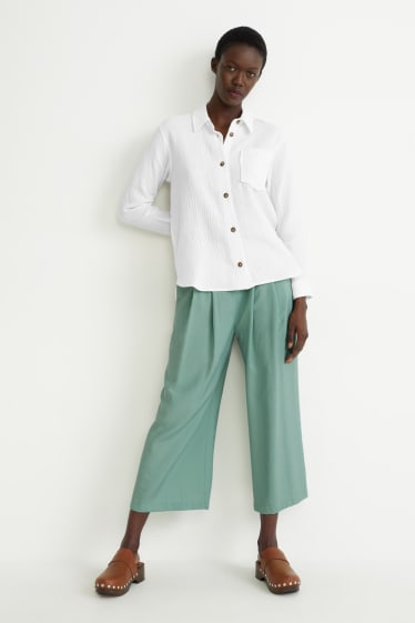 Dámské - Kalhoty culotte - high waist - zelená