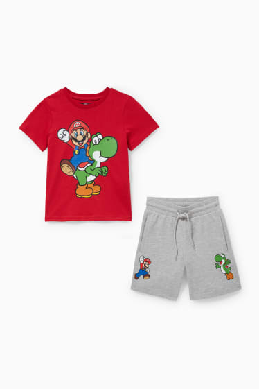 Kinderen - Super Mario - set - T-shirt en sweatshort - 2-delig - rood