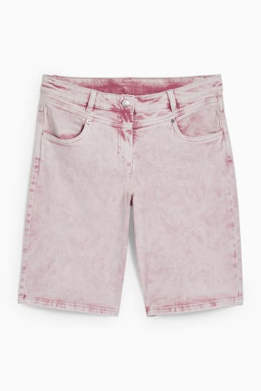 Dames - Bermuda van spijkerstof - mid waist - roze mix