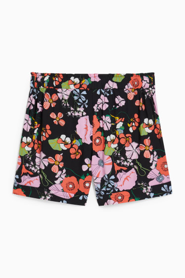 Women - Shorts - mid-rise waist - floral - black