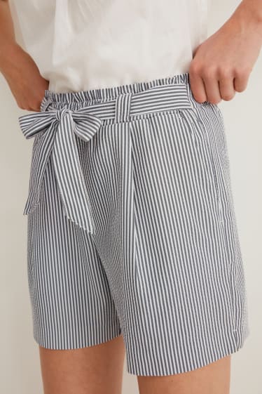 Damen - Shorts - Mid Waist - gestreift - dunkelblau / weiß