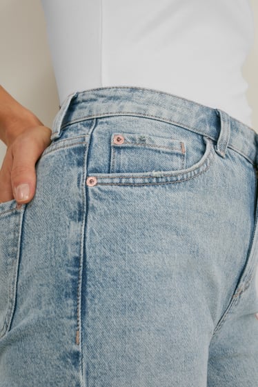 Dames - Bermuda van spijkerstof - high waist - LYCRA® - jeanslichtblauw