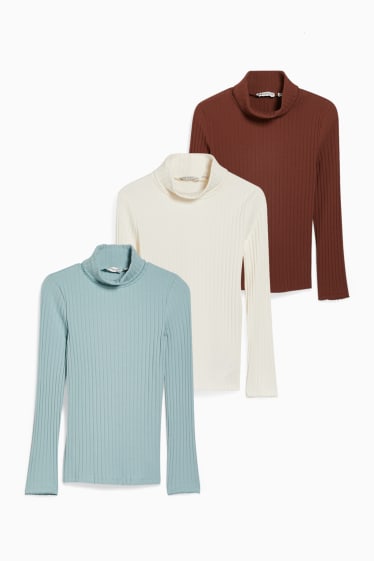 Enfants filles - Lot de 3 - haut à col roulé - côtelé - blanc crème