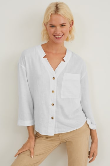 Femei - Bluză - amestec de in - alb
