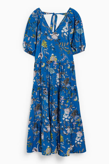 Femmes - Robe évasée - à fleurs - bleu