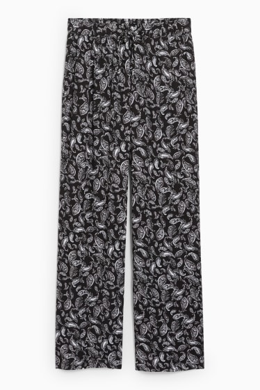 Donna - Pantaloni di stoffa - vita media - gamba ampia - nero