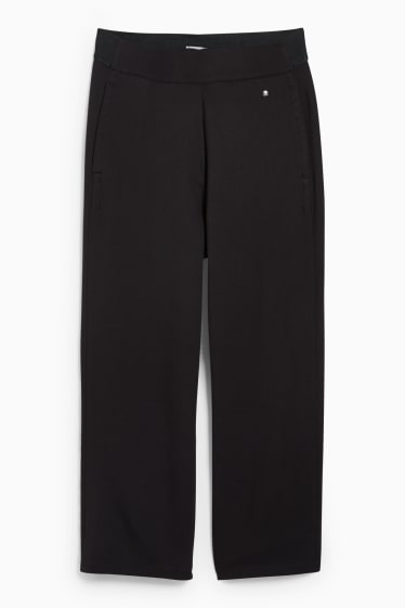 Dámské - Plátěné kalhoty - mid waist - wide leg - černá