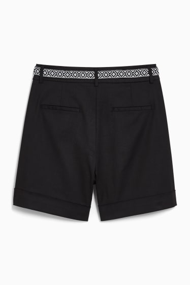 Dames - Shorts met riem - mid waist - zwart