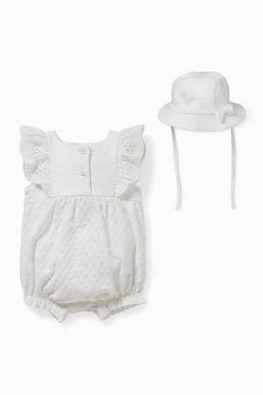 Bebeluși - Set - salopetă și pălărie bebeluși - 2 piese - alb
